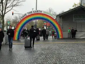 A construction paper rainbow with children’s messages. Brainwashing!