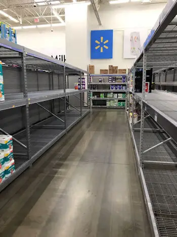 Coronavirus scare - empty shelves in Walmart