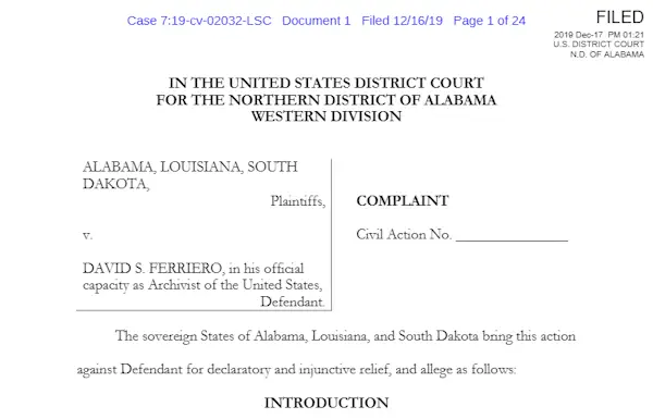 Alabama, Louisiana, and South Dakota ERA Complaint