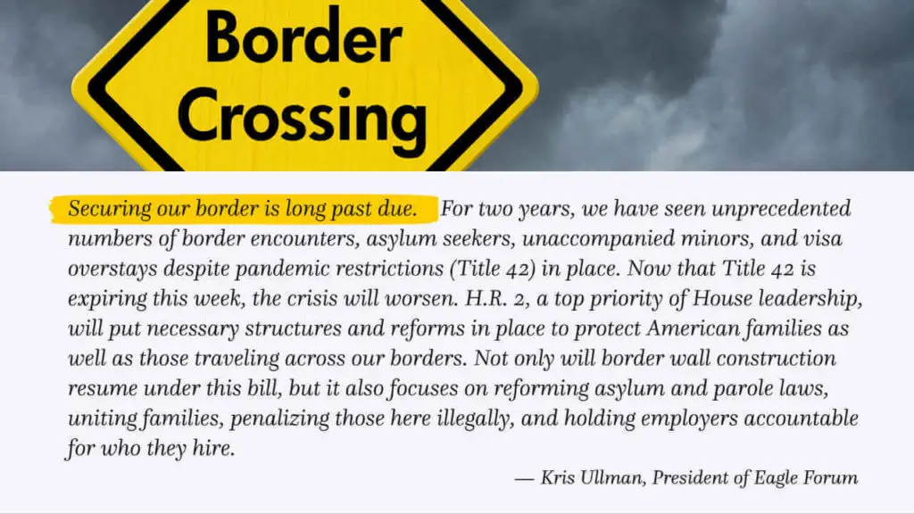 Eagle Forum Joins Coalition in Support of H.R. 2, the Secure the Border Act