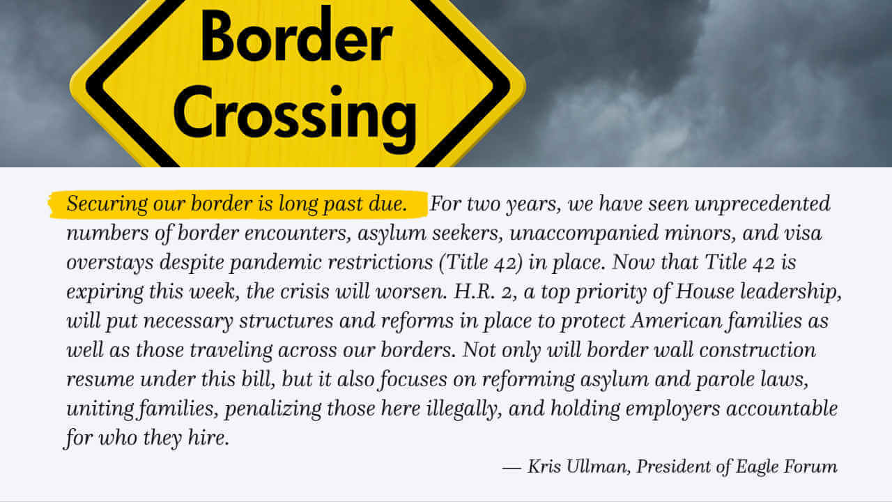 Eagle Forum Joins Coalition in Support of H.R. 2, the Secure the Border Act