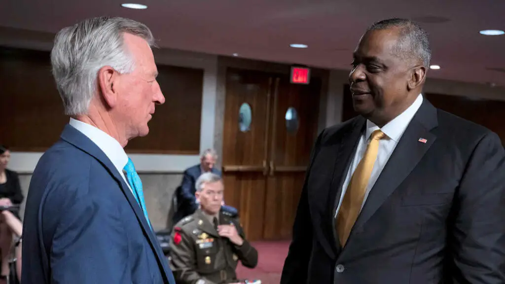 Sen. Tommy Tuberville of (R-AL) and Secretary of Defense Lloyd J. Austin III