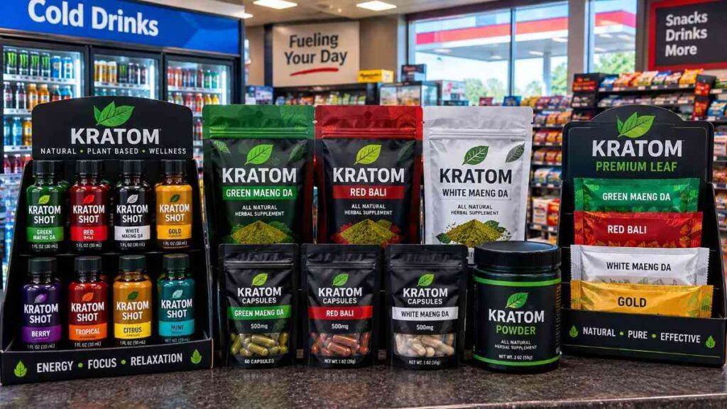 Kratom Product Display at Convenience Store Counter
